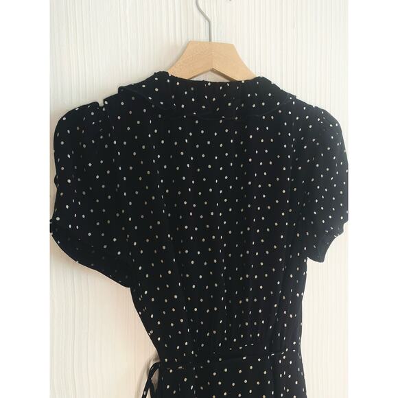 SUNDAY BEST B&W Polka Dot Short Sleeve Ruffle Trim Wrap Dress US MEDIUM NWT - Picture 11 of 16